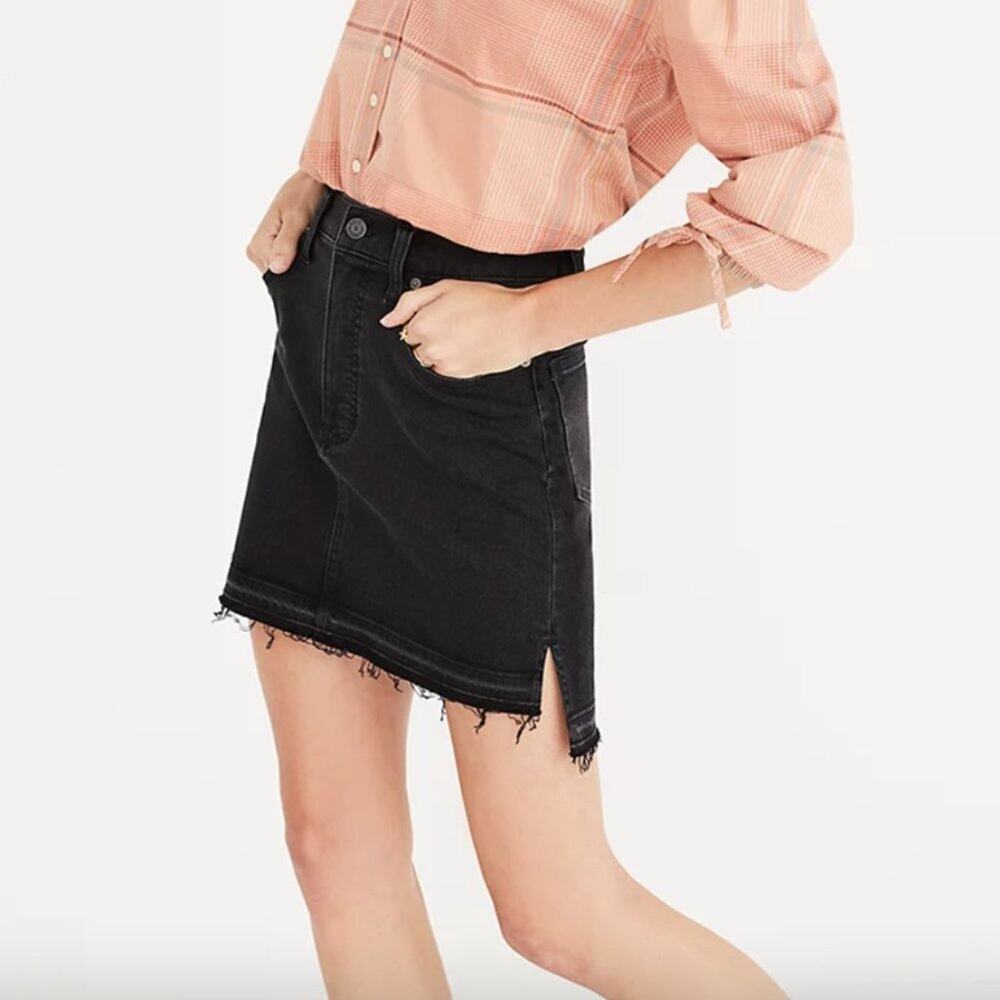 Madewell Step-Hem Jean Skirt in Washed Black